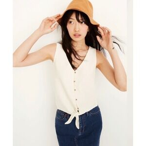 Cottagecore Boho Madewell Texture & Thread Button Front Tie Knit Tank Top Vest S